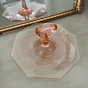 Vintage Pink Floral Etched Handle Serve Tray